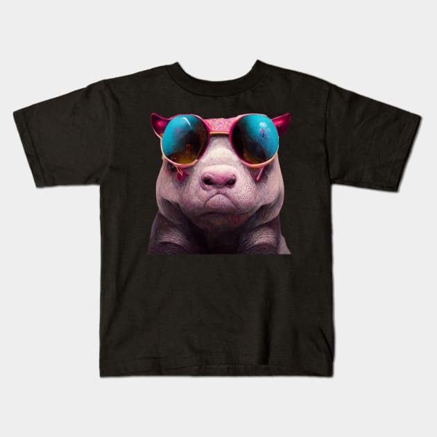 creature,photorealistic scary pig with pierced nose and sunglasses 8k Kids T-Shirt by rogergren